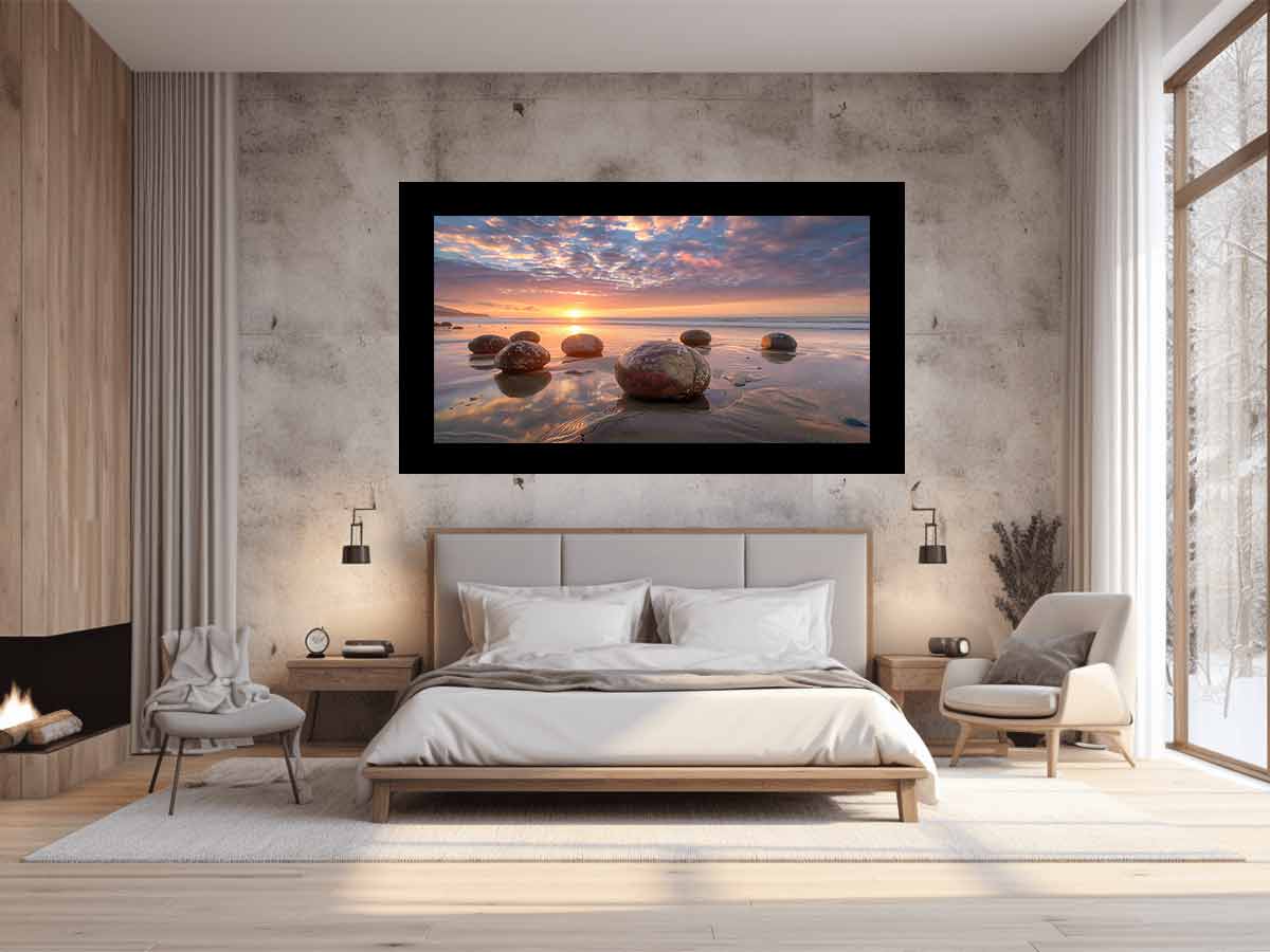 beach Stone Sunset Canvas Art Print-1