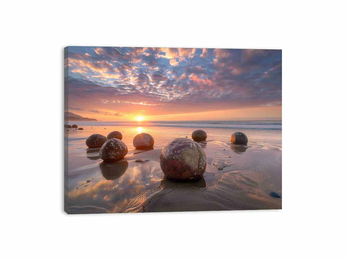 beach Stone Sunset Canvas Art Print-3
