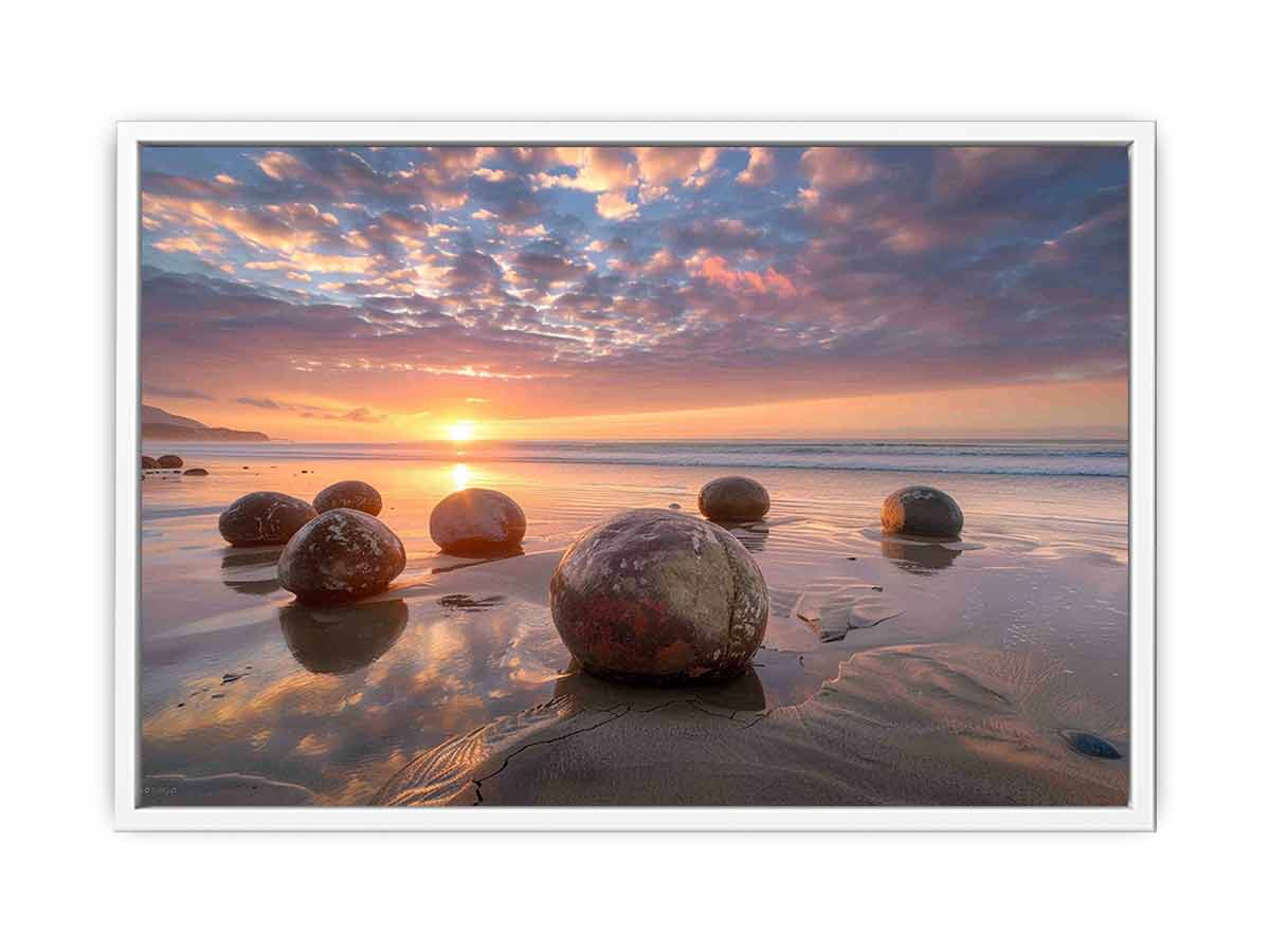beach Stone Sunset Canvas Art Print-5