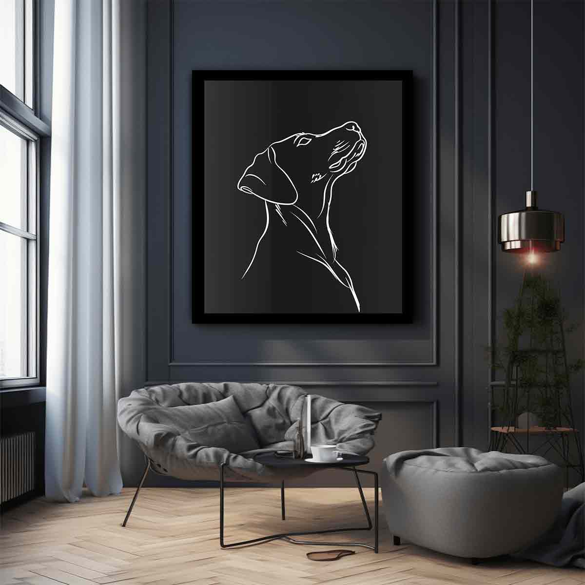 Dog Line art  Canvas Framed  Print-2