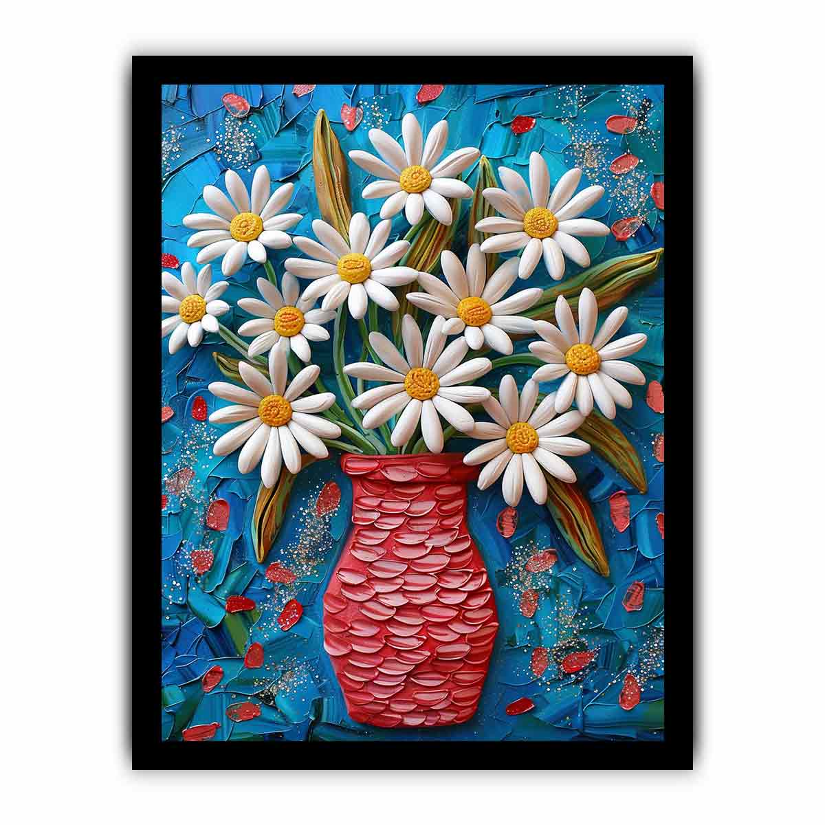 White Daisies  Flower Painting  Canvas Art Print-7