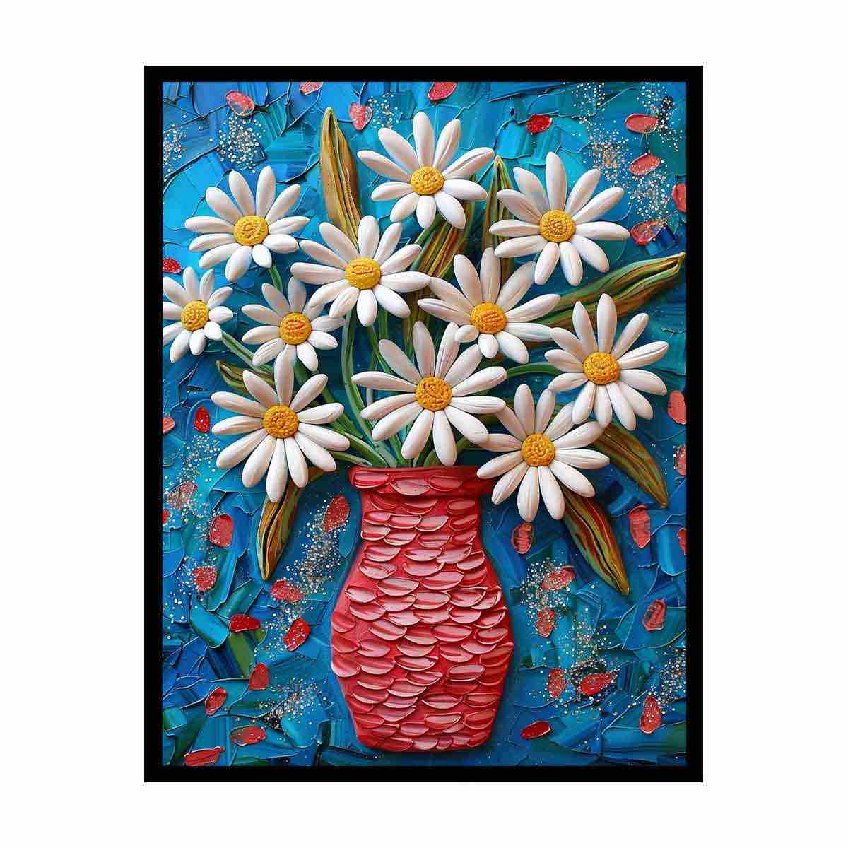 White Daisies  Flower Painting  Canvas Art Print-4