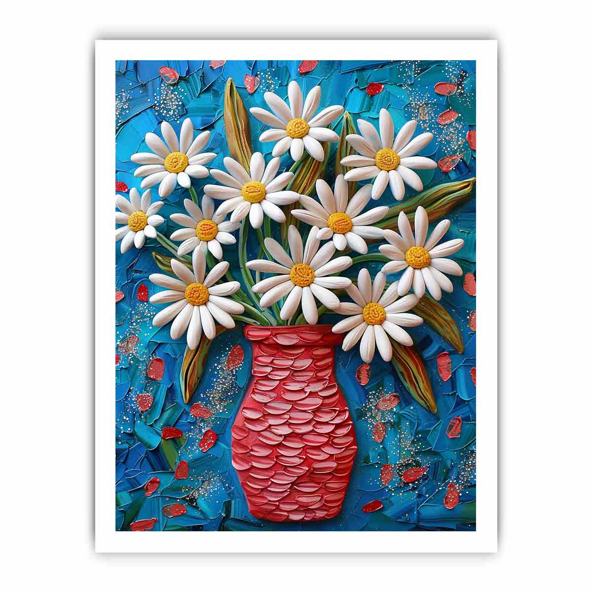 White Daisies  Flower Painting  Canvas Art Print-8