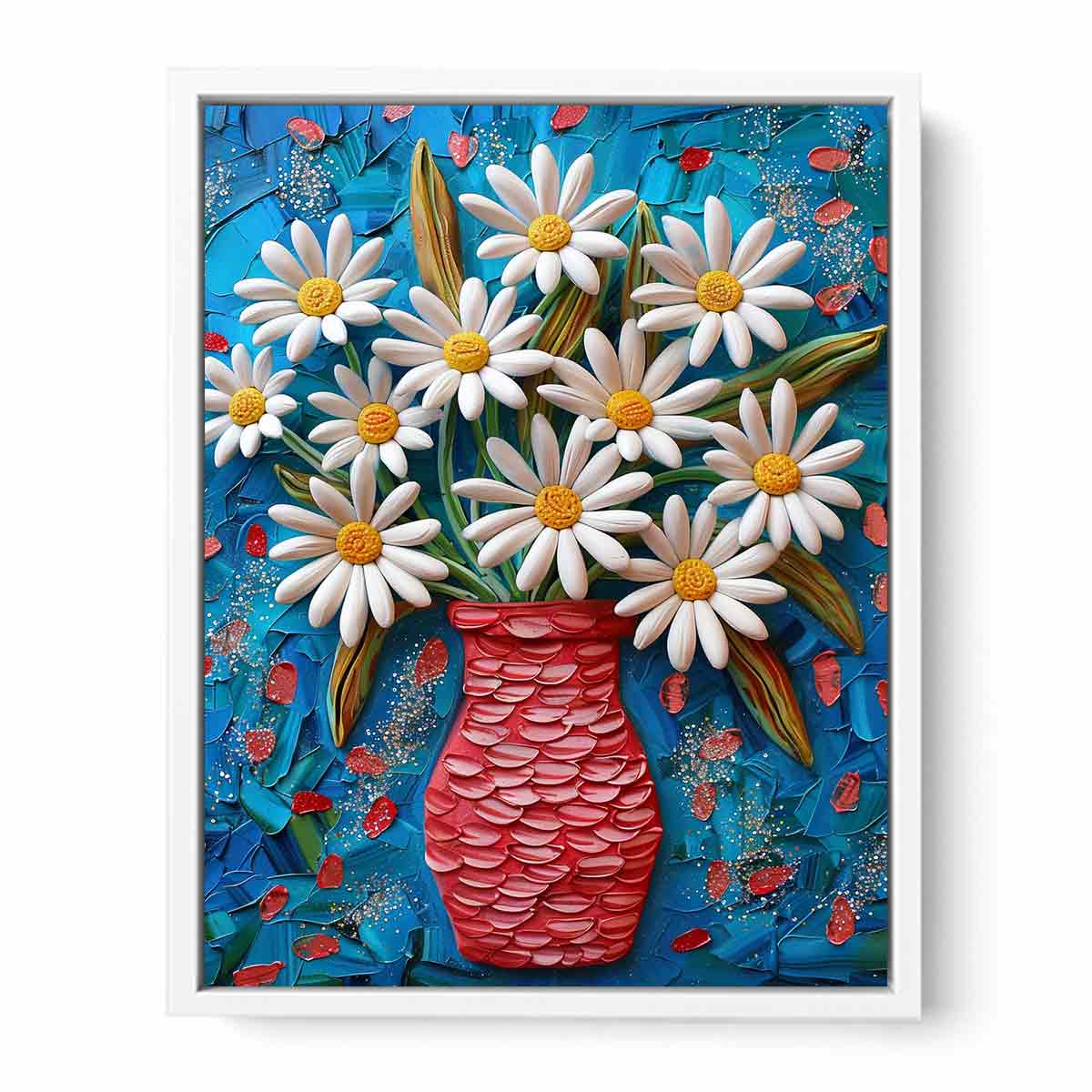 White Daisies  Flower Painting  Canvas Art Print-5