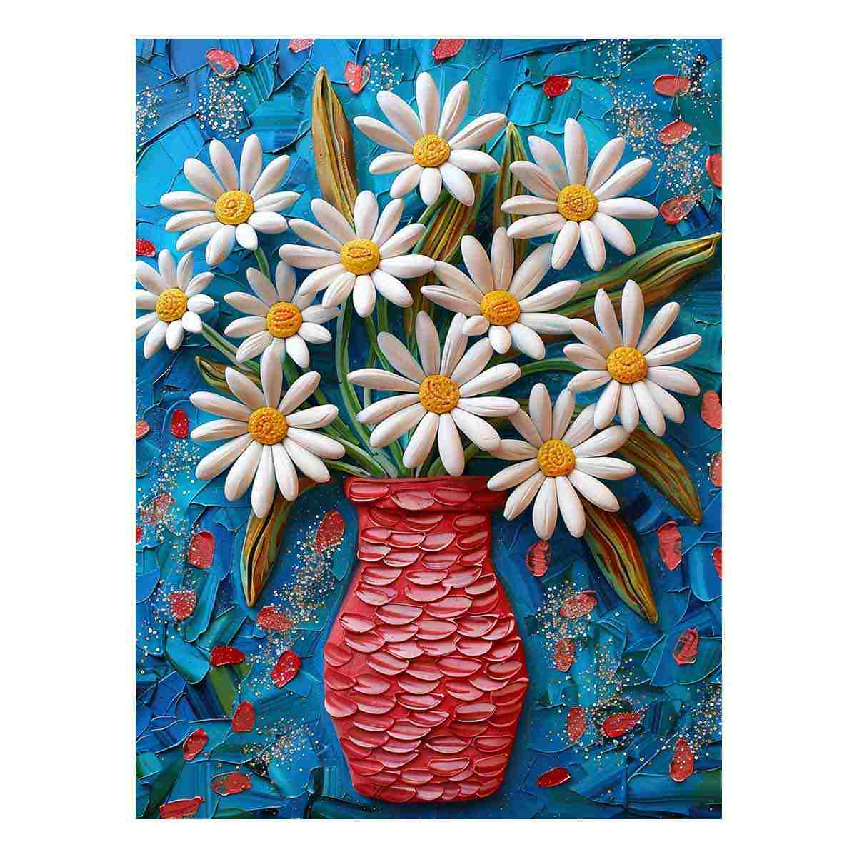 White Daisies  Flower Painting  Canvas Art Print-0