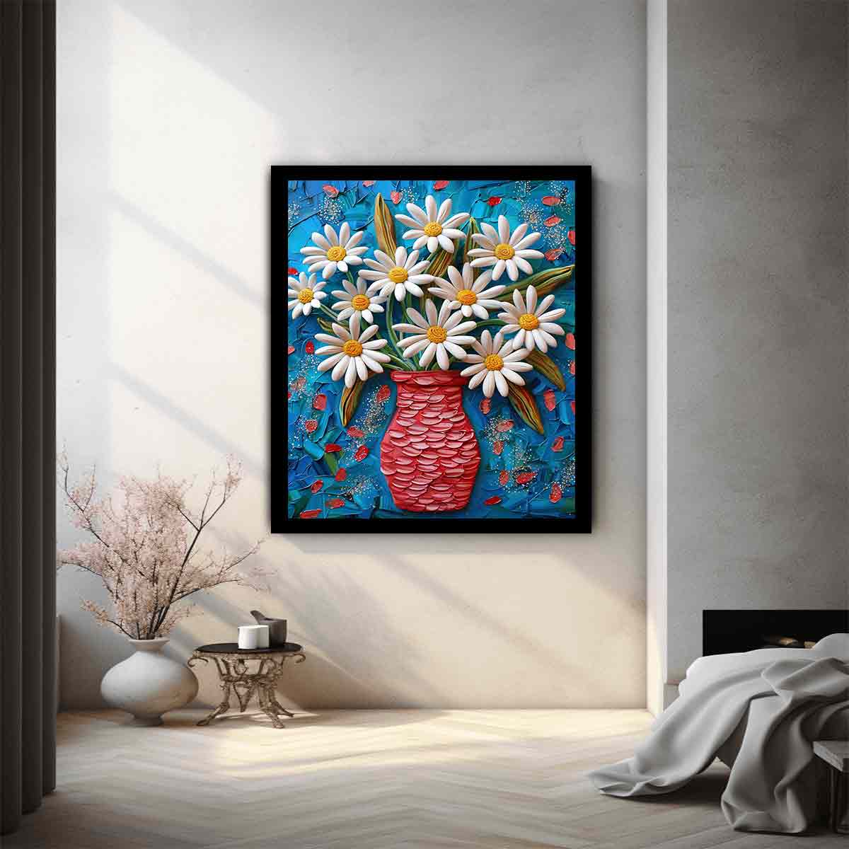 White Daisies  Flower Painting  Canvas Art Print-1