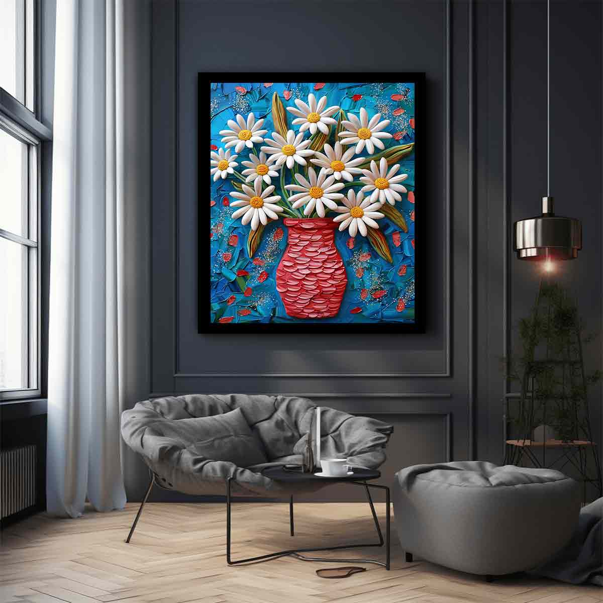 White Daisies  Flower Painting  Canvas Art Print-2