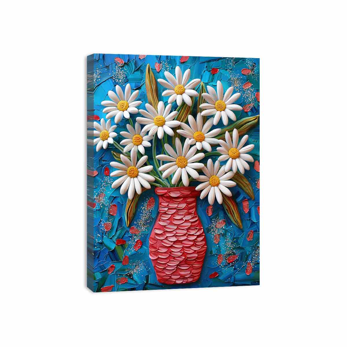 White Daisies  Flower Painting  Canvas Art Print-3