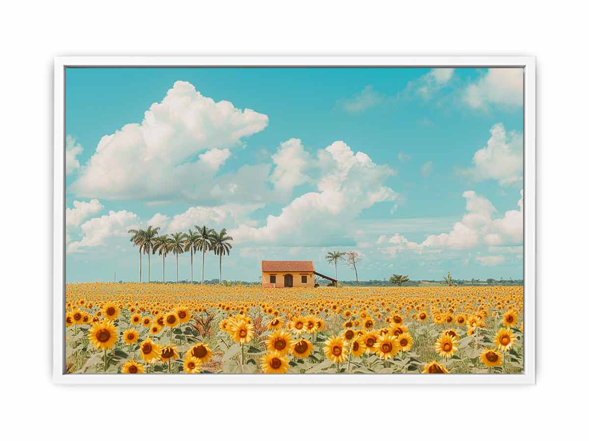Isolated Home  sunflowers Painting Canvas Art Print-5