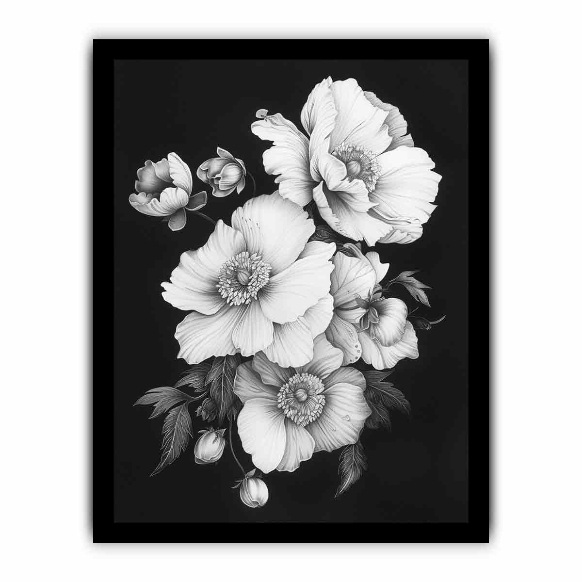 Cute Flowers  black and white Canvas Art Print-7