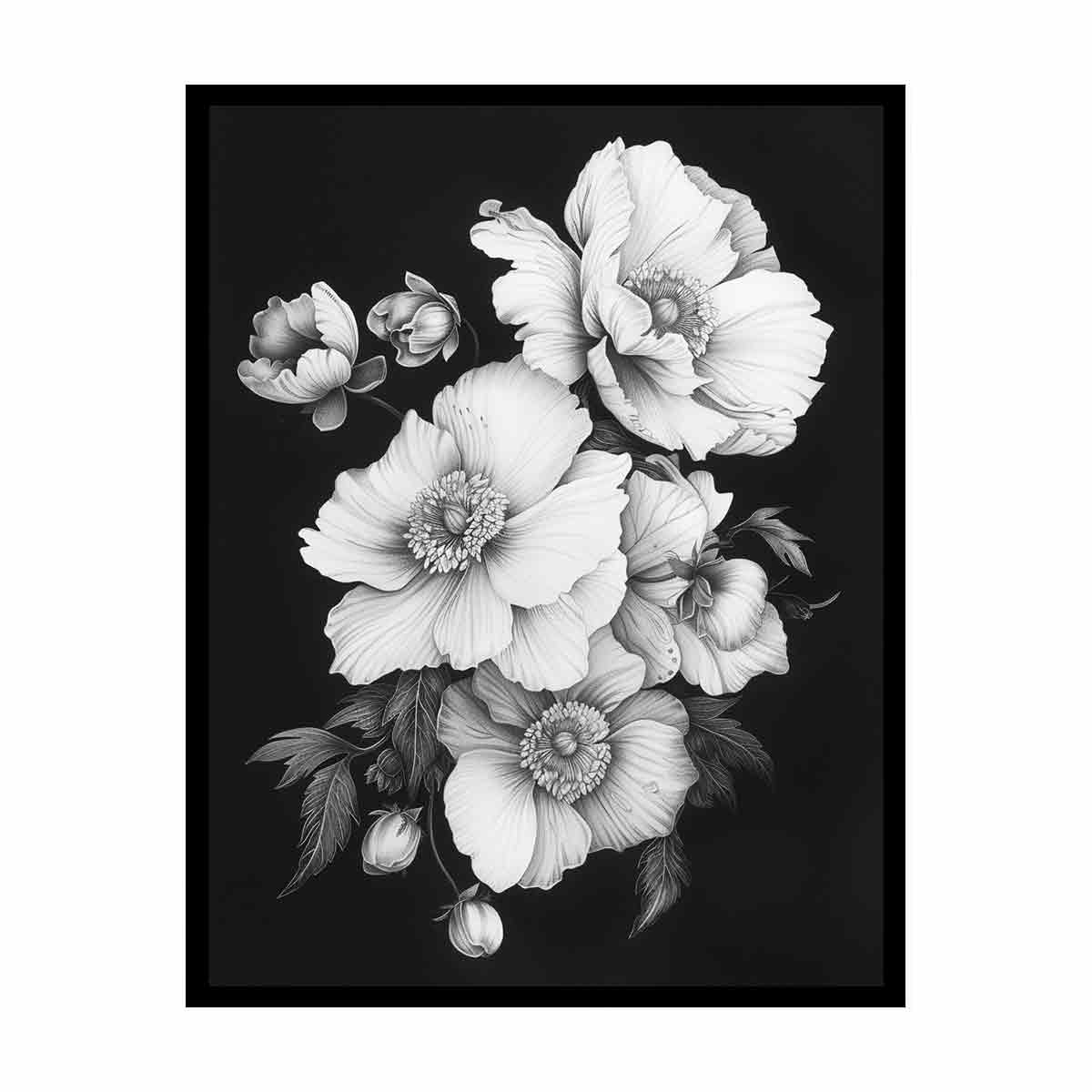 Cute Flowers  black and white Canvas Art Print-4