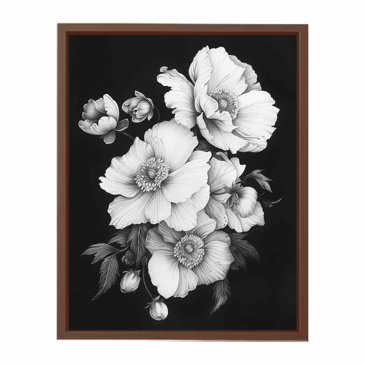 Cute Flowers  black and white Canvas Art Print-6