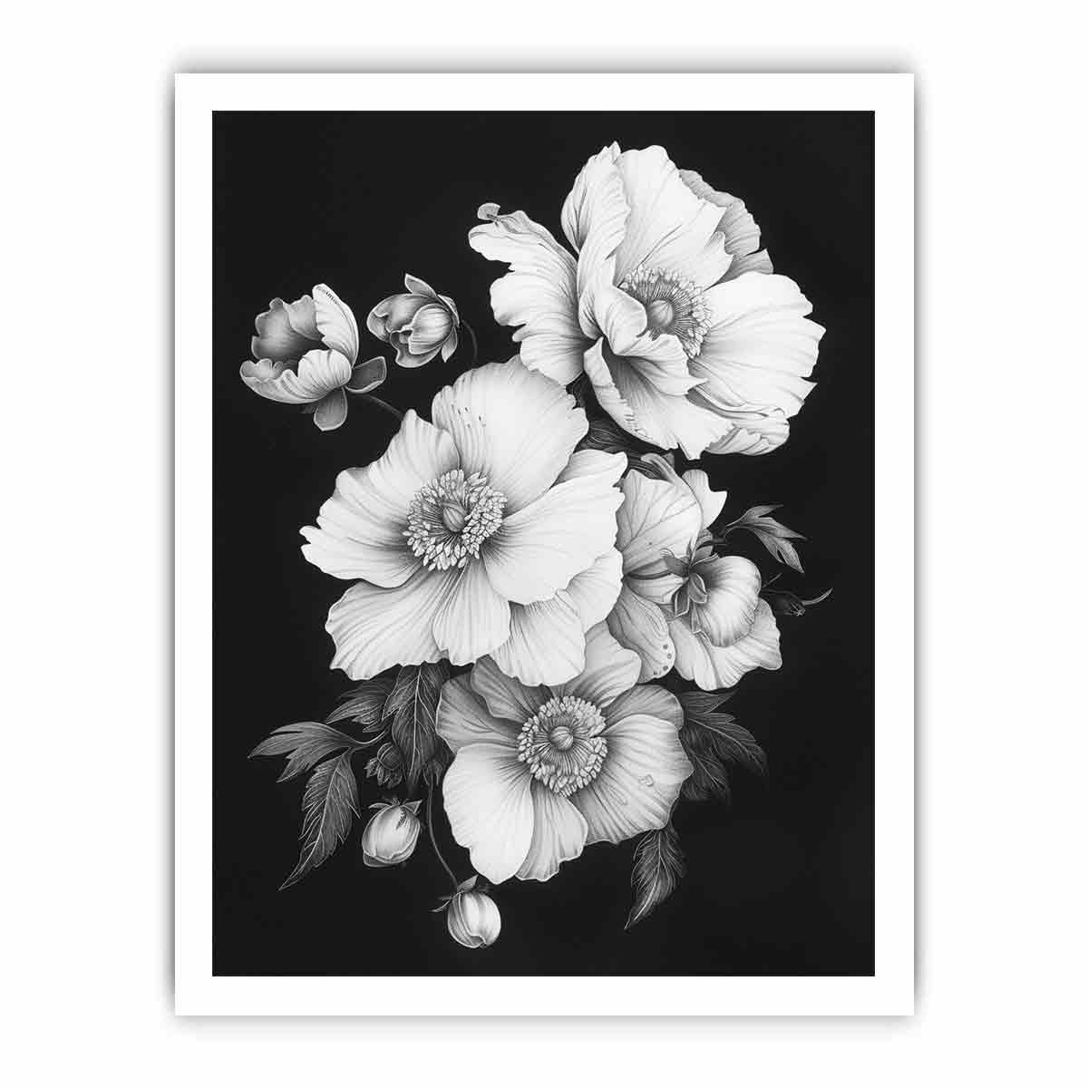 Cute Flowers  black and white Canvas Art Print-8