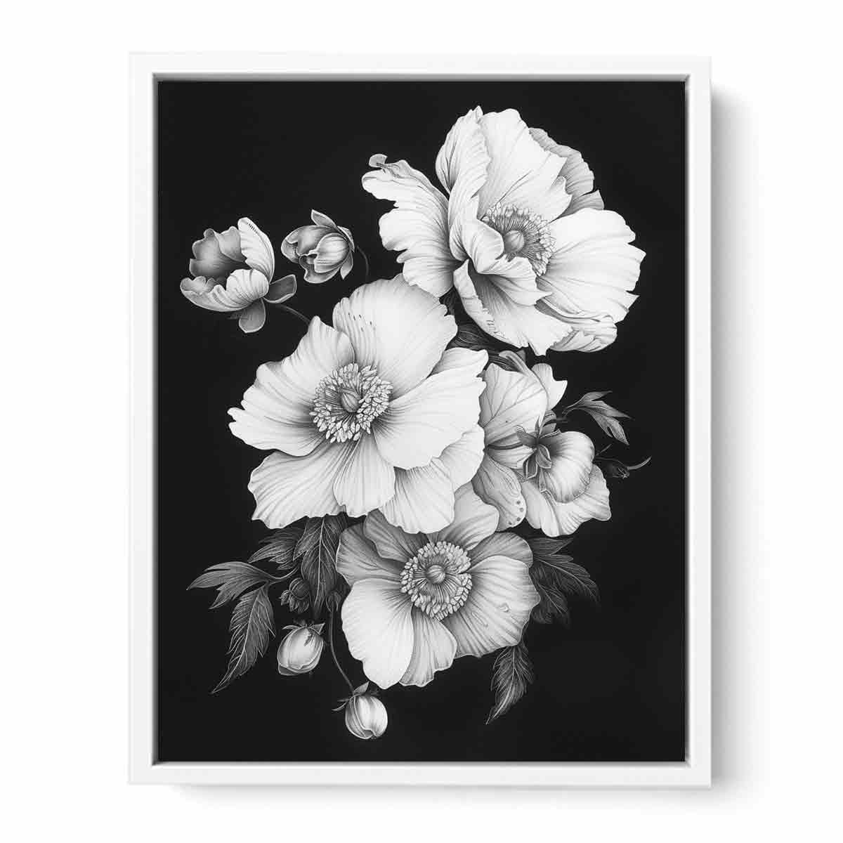 Cute Flowers  black and white Canvas Art Print-5