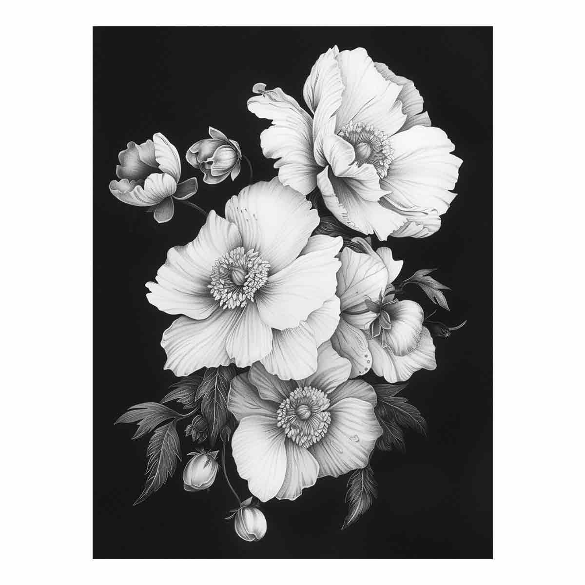 Cute Flowers  black and white Canvas Art Print-0