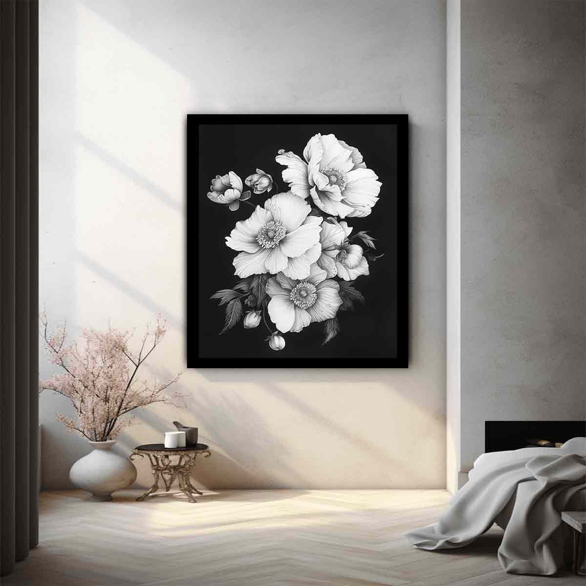 Cute Flowers  black and white Canvas Art Print-1