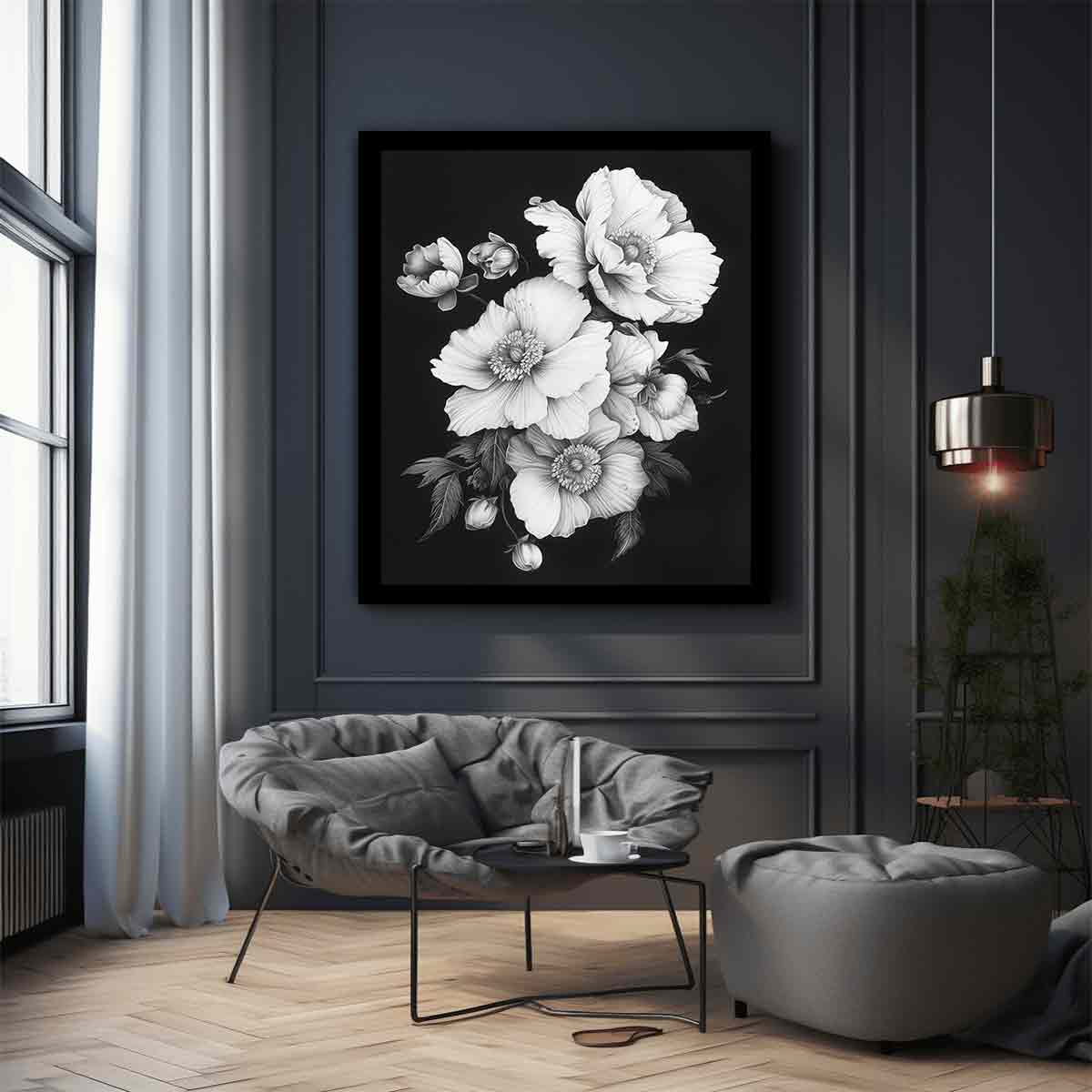 Cute Flowers  black and white Canvas Art Print-2