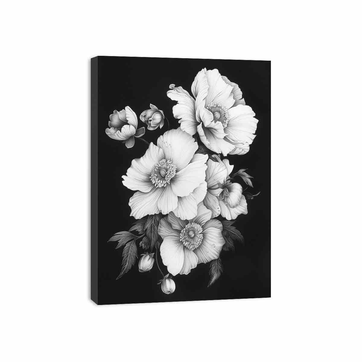 Cute Flowers  black and white Canvas Art Print-3