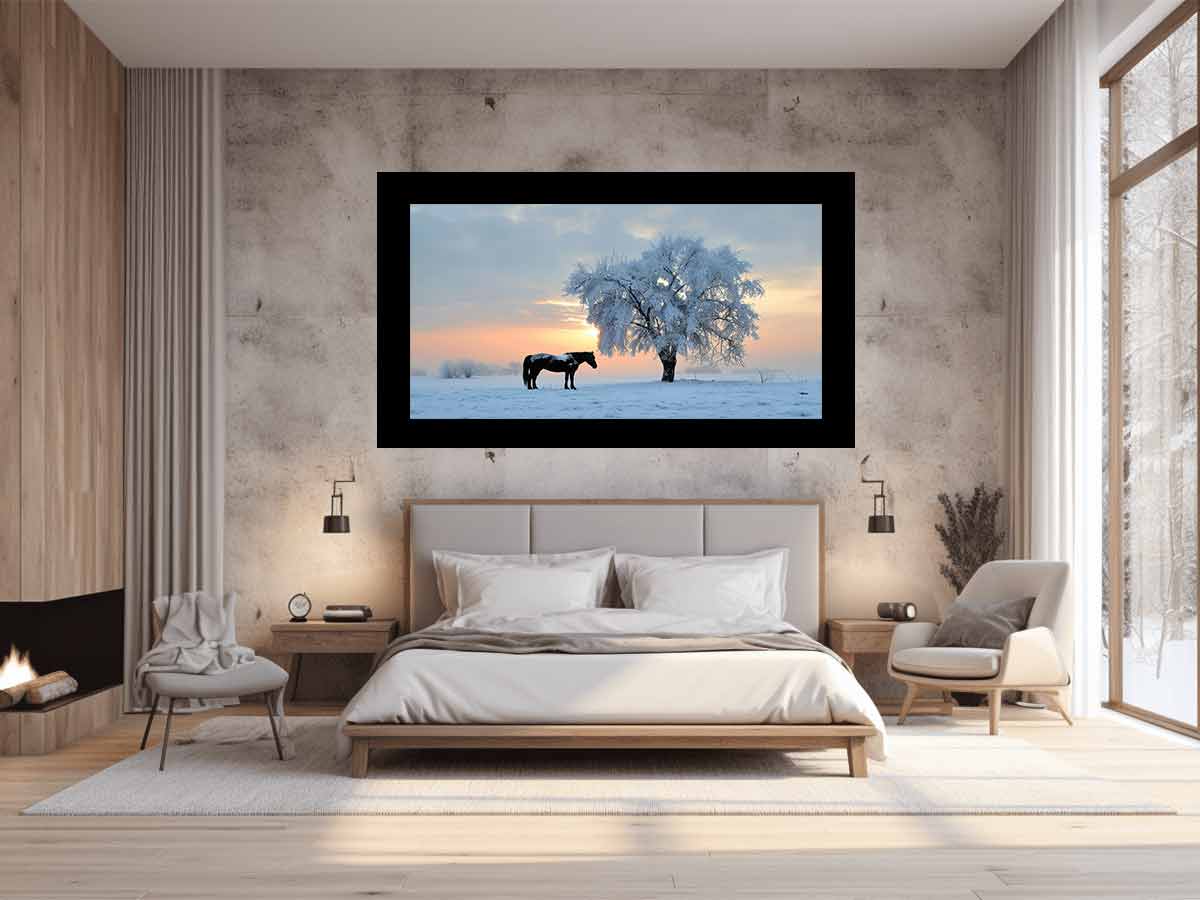 Horse In Winter  Canvas Art Print-1