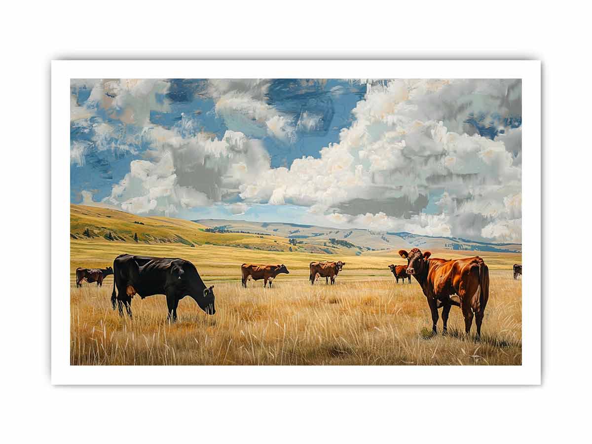 Cows Canvas Art Painting Print-8