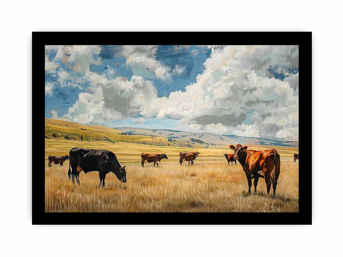 Cows Canvas Art Painting Print-7