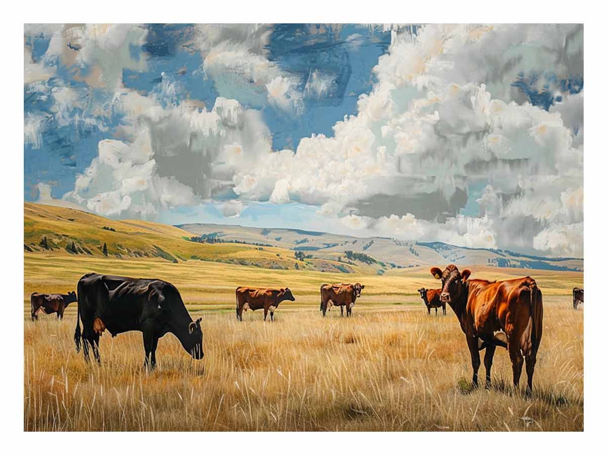 Cows Canvas Art Painting Print-0