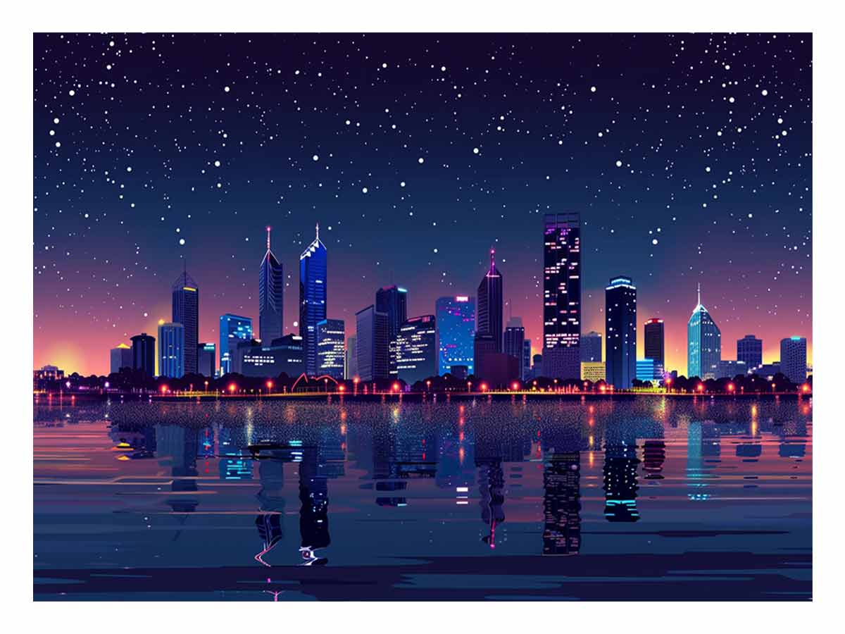 City Night  Skyline Glaxy Canvas Art Print-0
