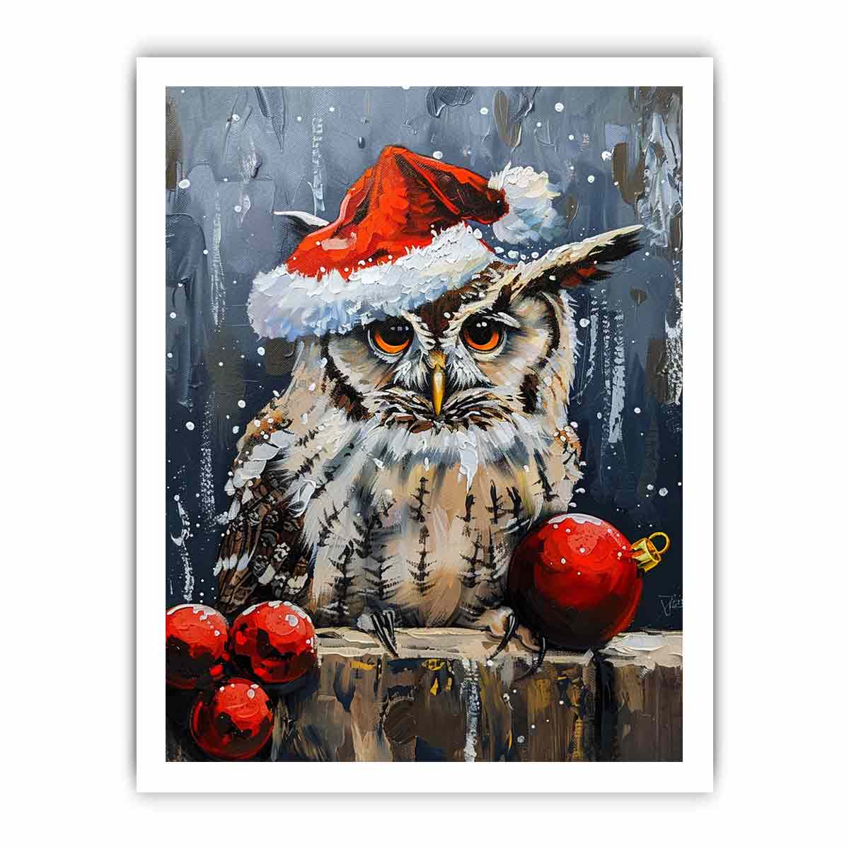 Lovely Owl  Christmas Canvas Art Print-8