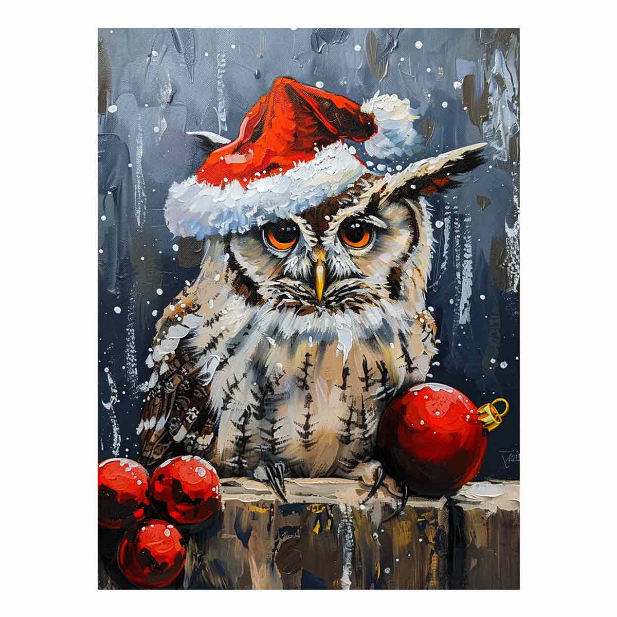 Lovely Owl  Christmas Canvas Art Print-0