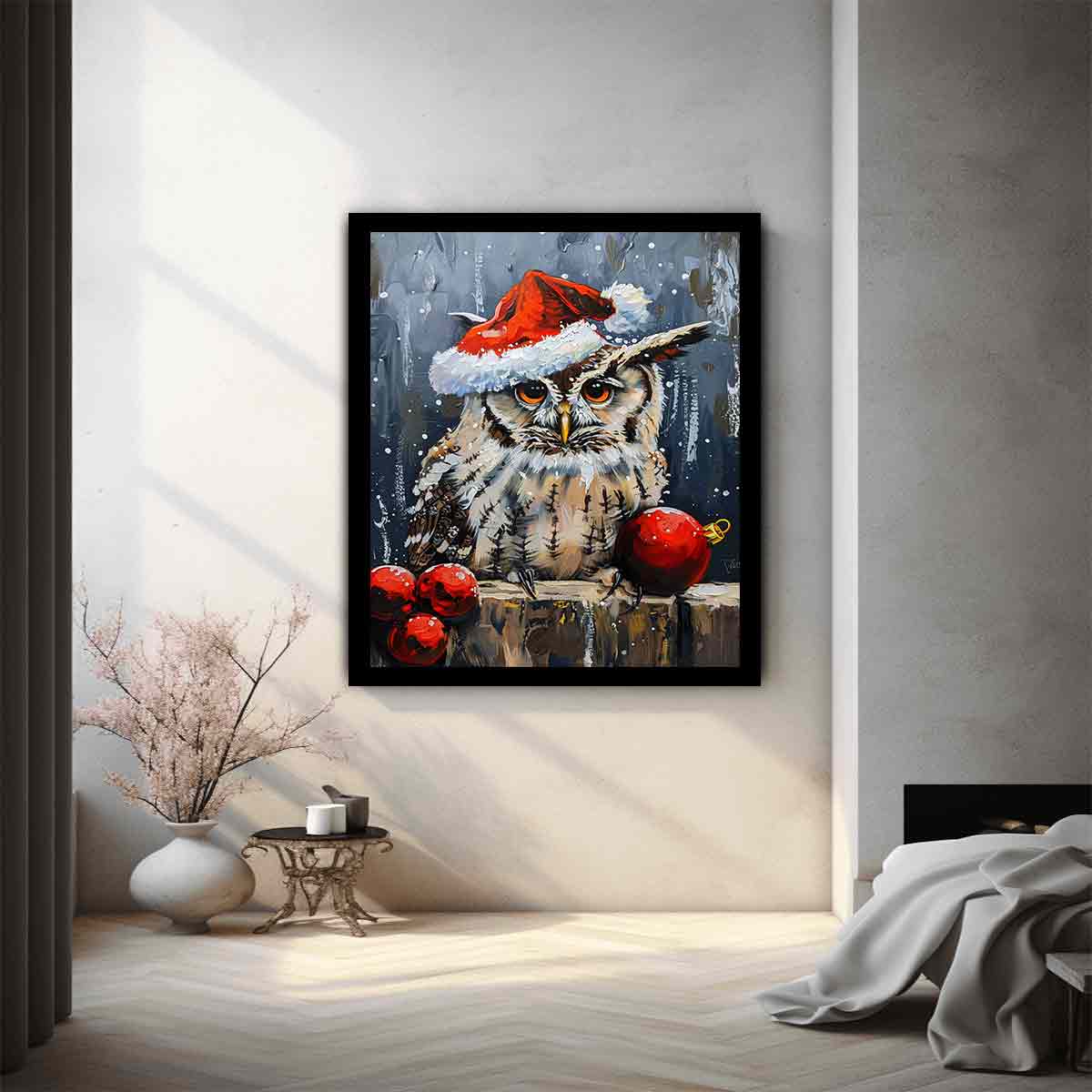 Lovely Owl  Christmas Canvas Art Print-1