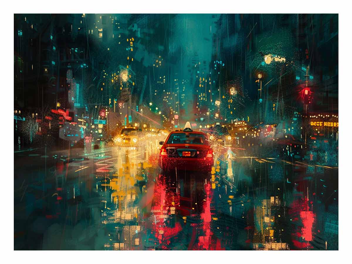 Rain Drive  Canvas Painting Art Print-0