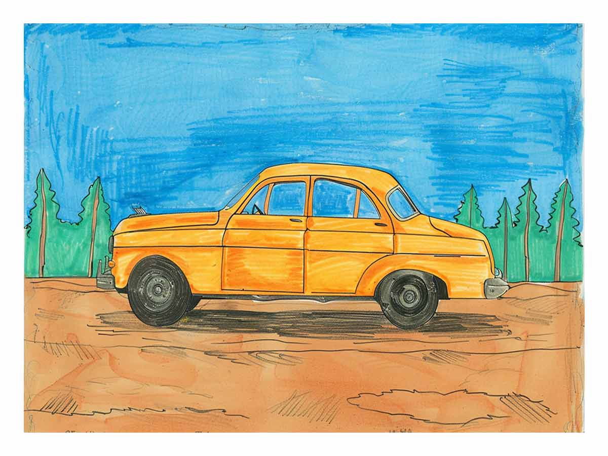 Cute Taxi Canvas Painting Art Print-0