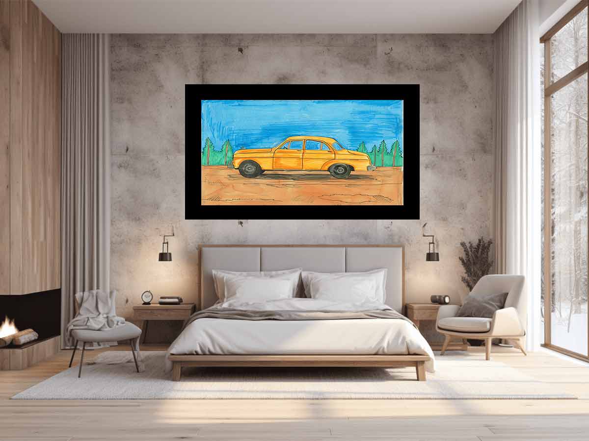 Cute Taxi Canvas Painting Art Print-1