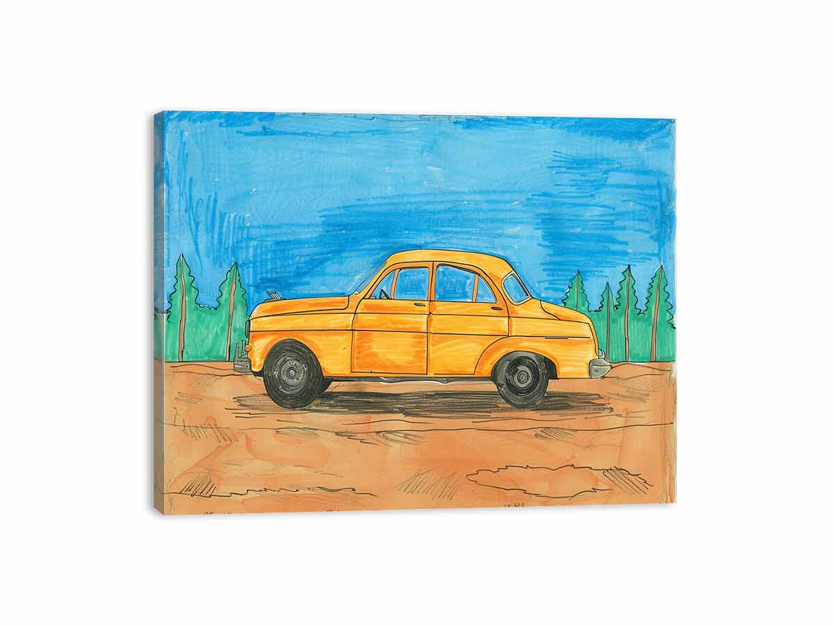 Cute Taxi Canvas Painting Art Print-3