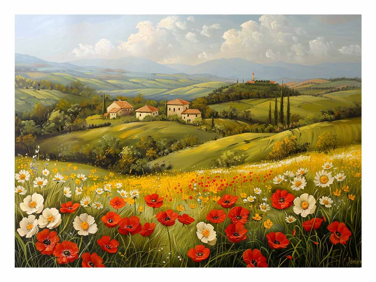 Sunflower Field Canvas Painting Art Print-0