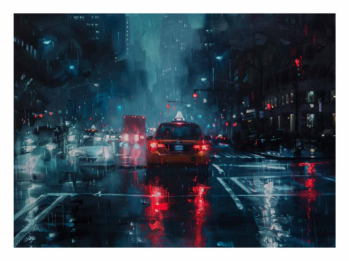Rain Drive   Canvas Painting Art Print-0