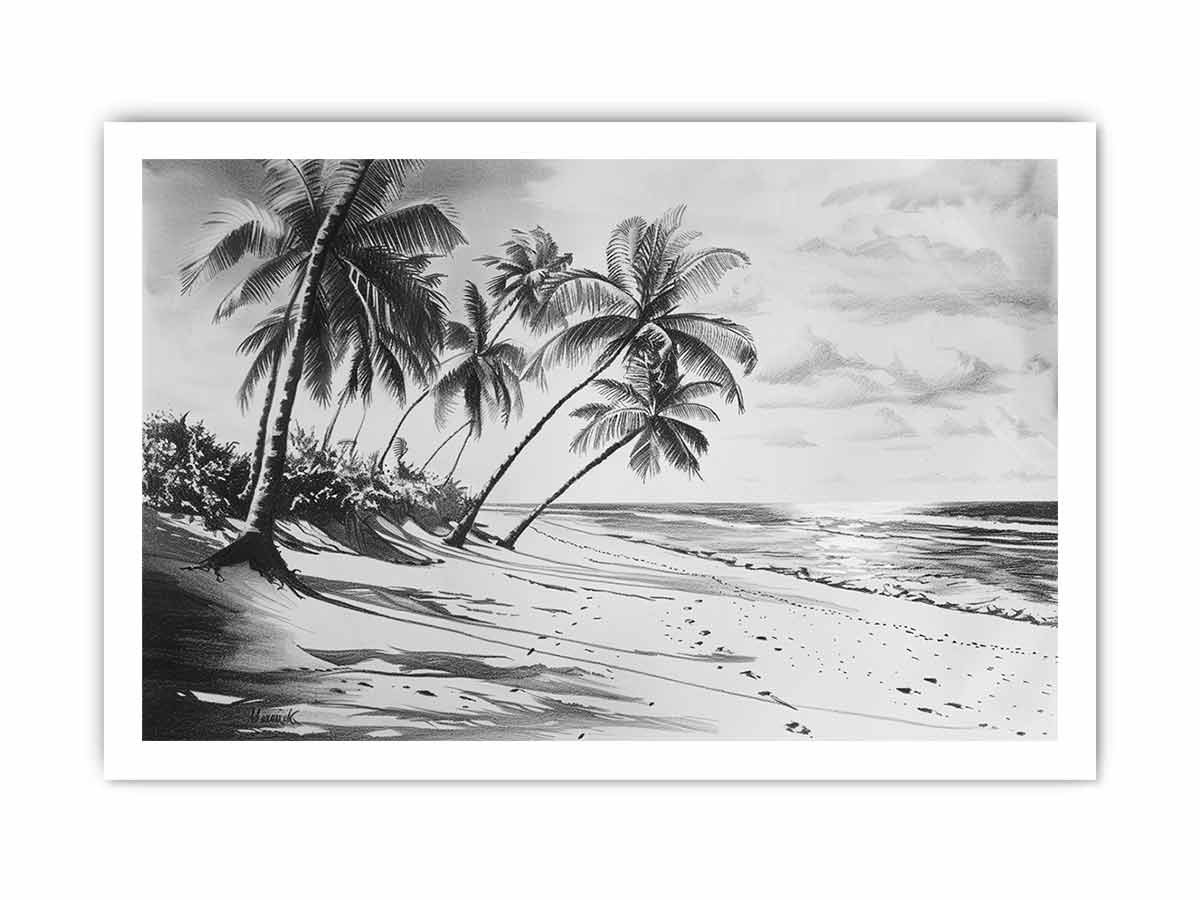 Beach Shore  balck & white  Canvas Art Print-8