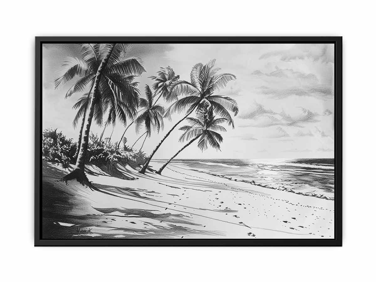 Beach Shore  balck & white  Canvas Art Print-4