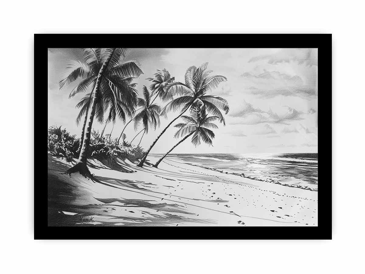 Beach Shore  balck & white  Canvas Art Print-7