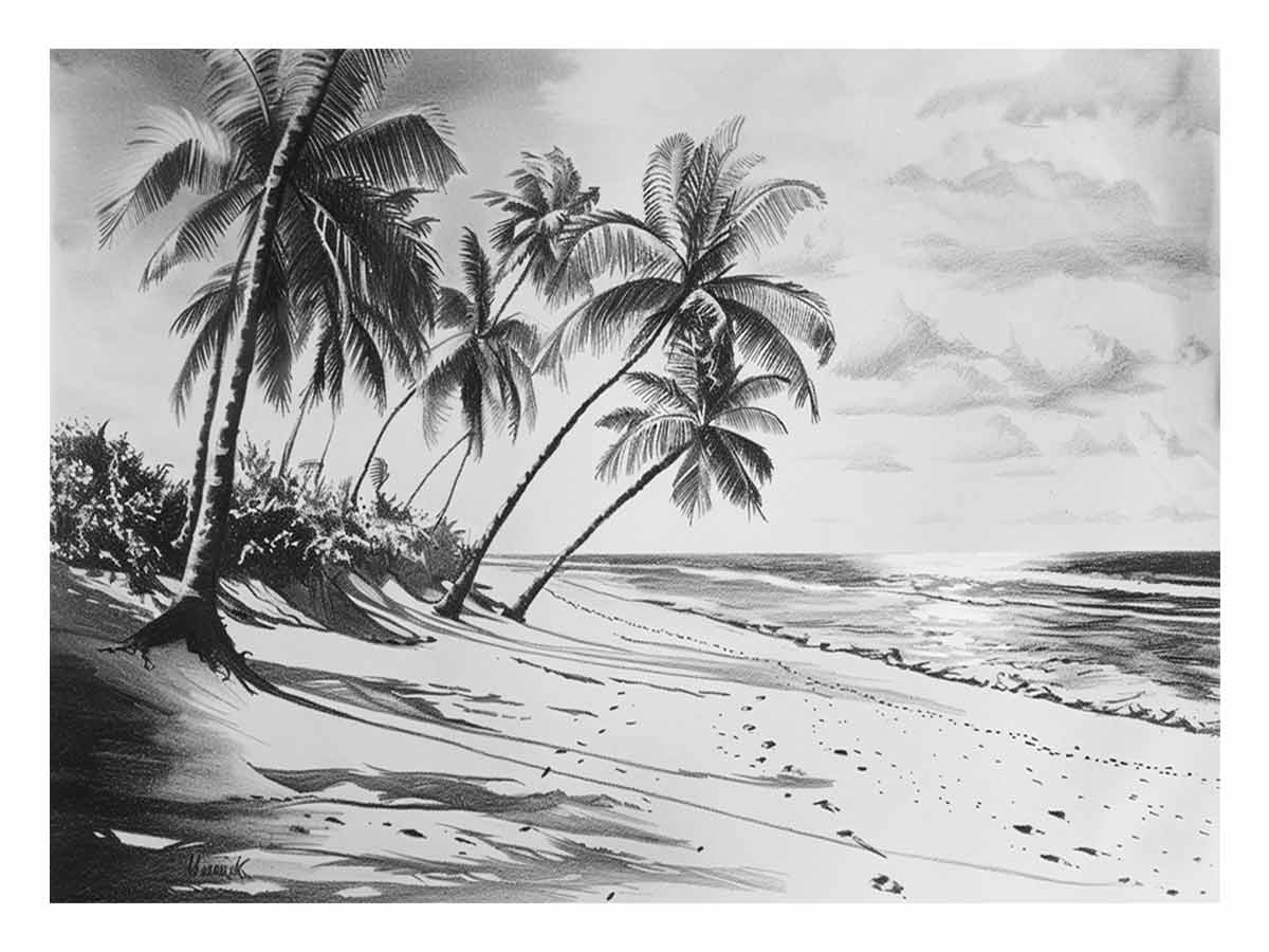 Beach Shore  balck & white  Canvas Art Print-0
