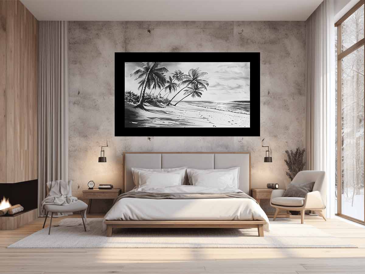 Beach Shore  balck & white  Canvas Art Print-1