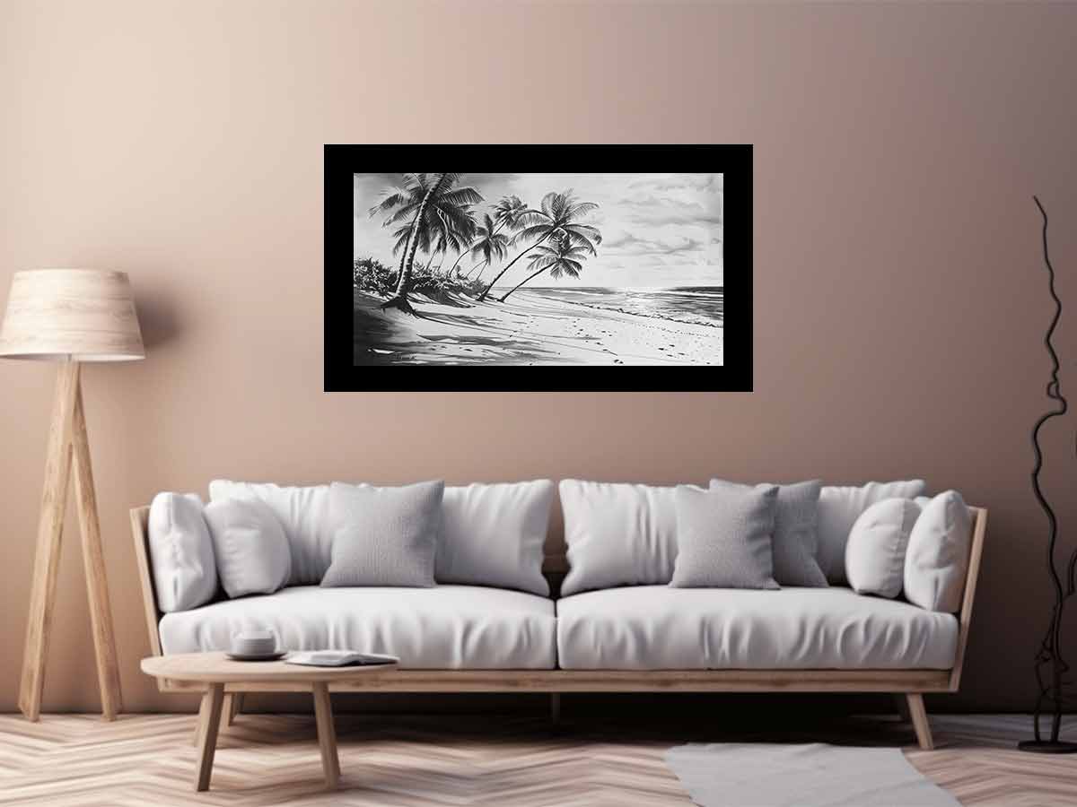 Beach Shore  balck & white  Canvas Art Print-2