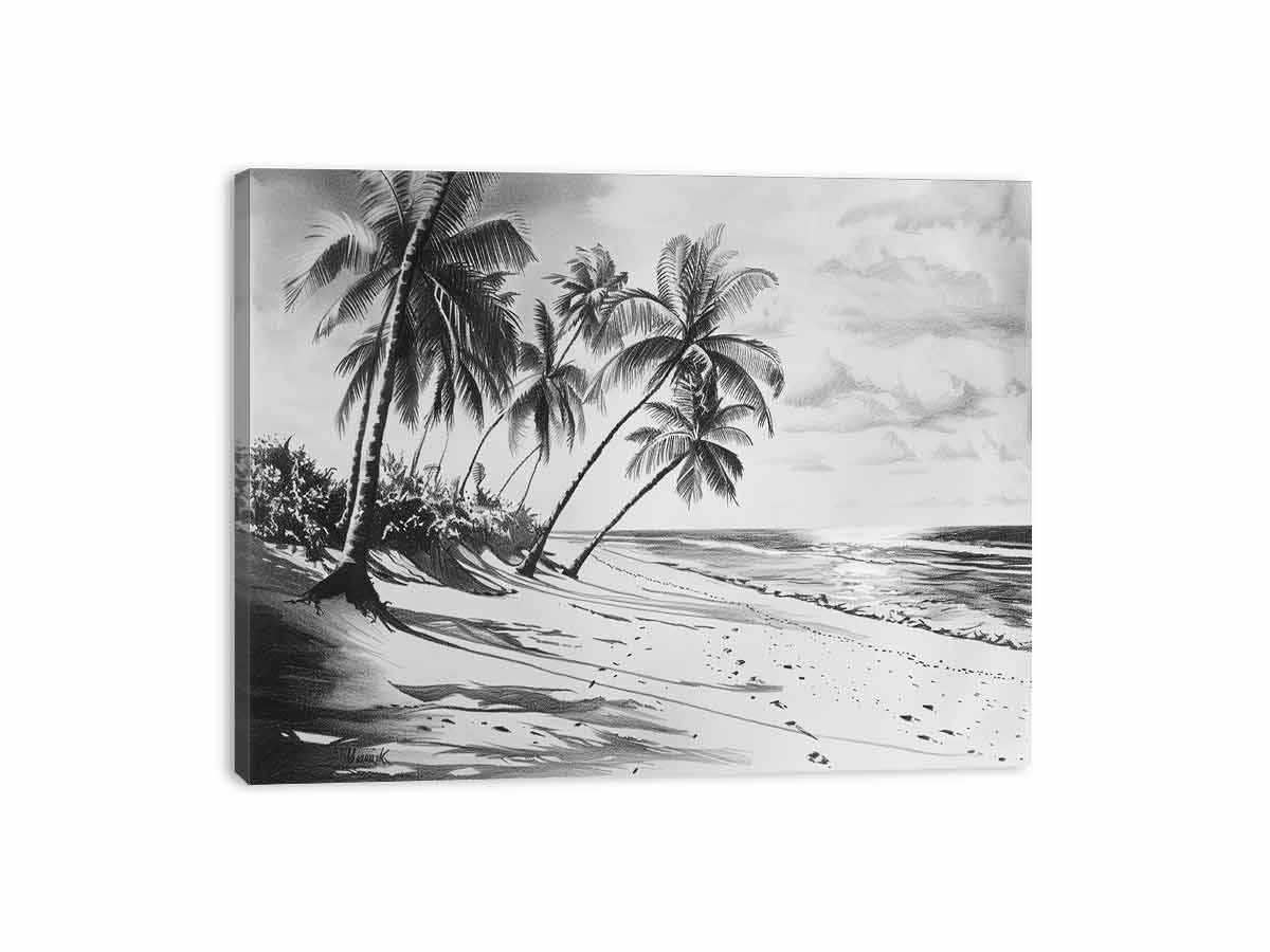 Beach Shore  balck & white  Canvas Art Print-3