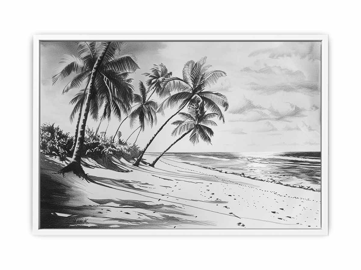 Beach Shore  balck & white  Canvas Art Print-5