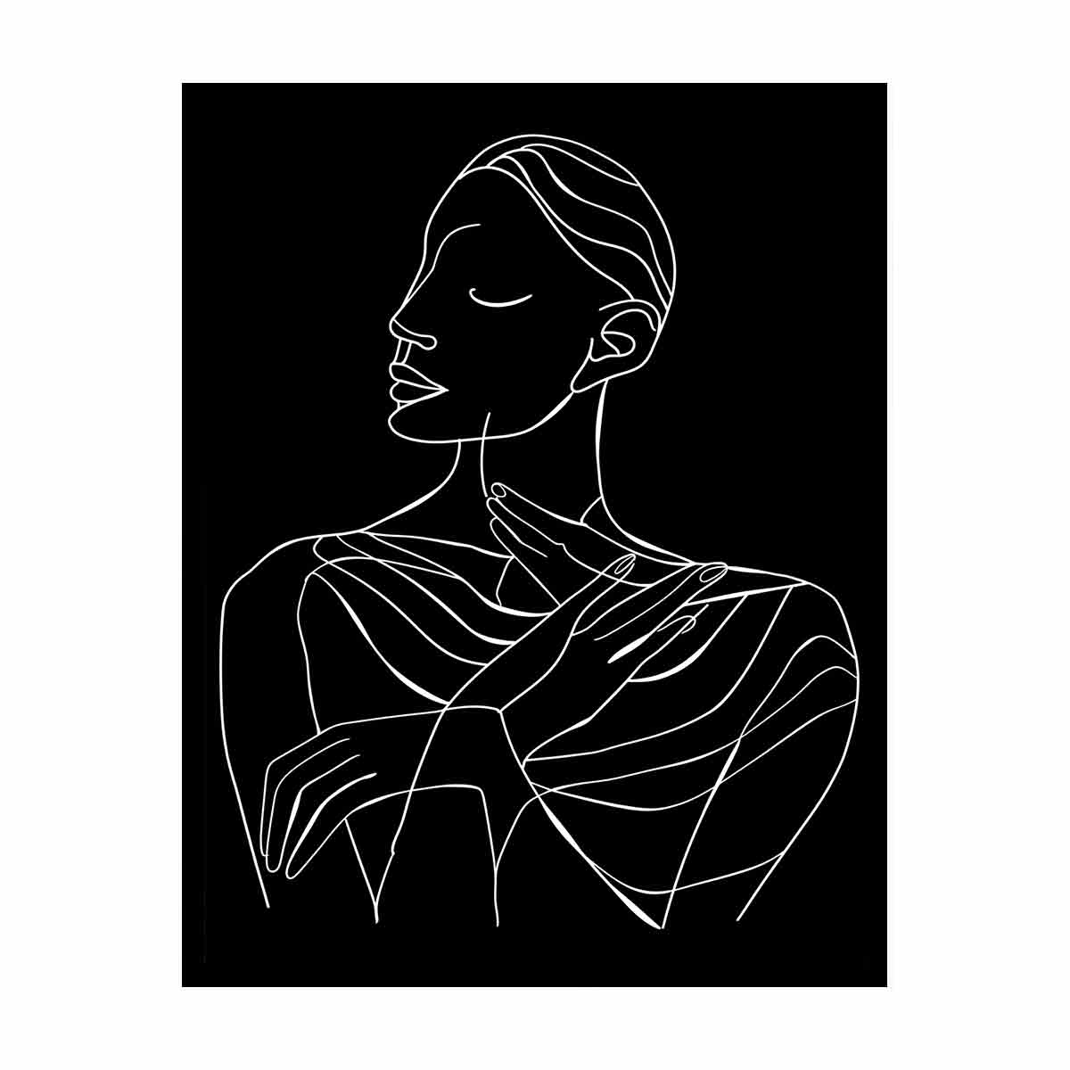 Thinking Of You Women Line art  Canvas Art Print-4