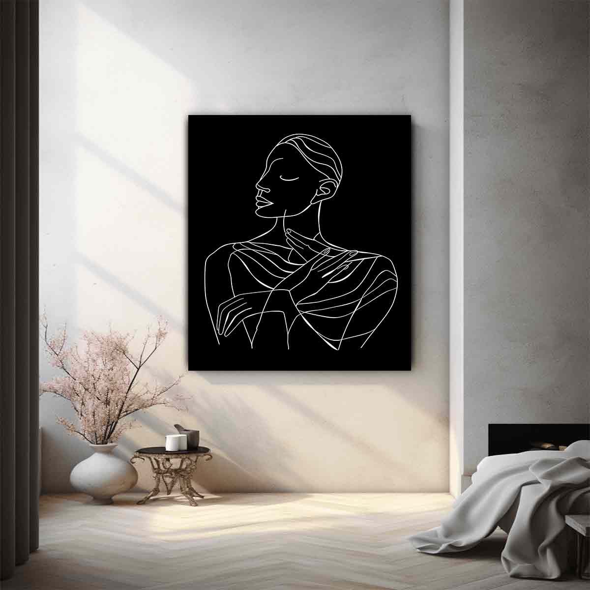 Thinking Of You Women Line art  Canvas Art Print-1