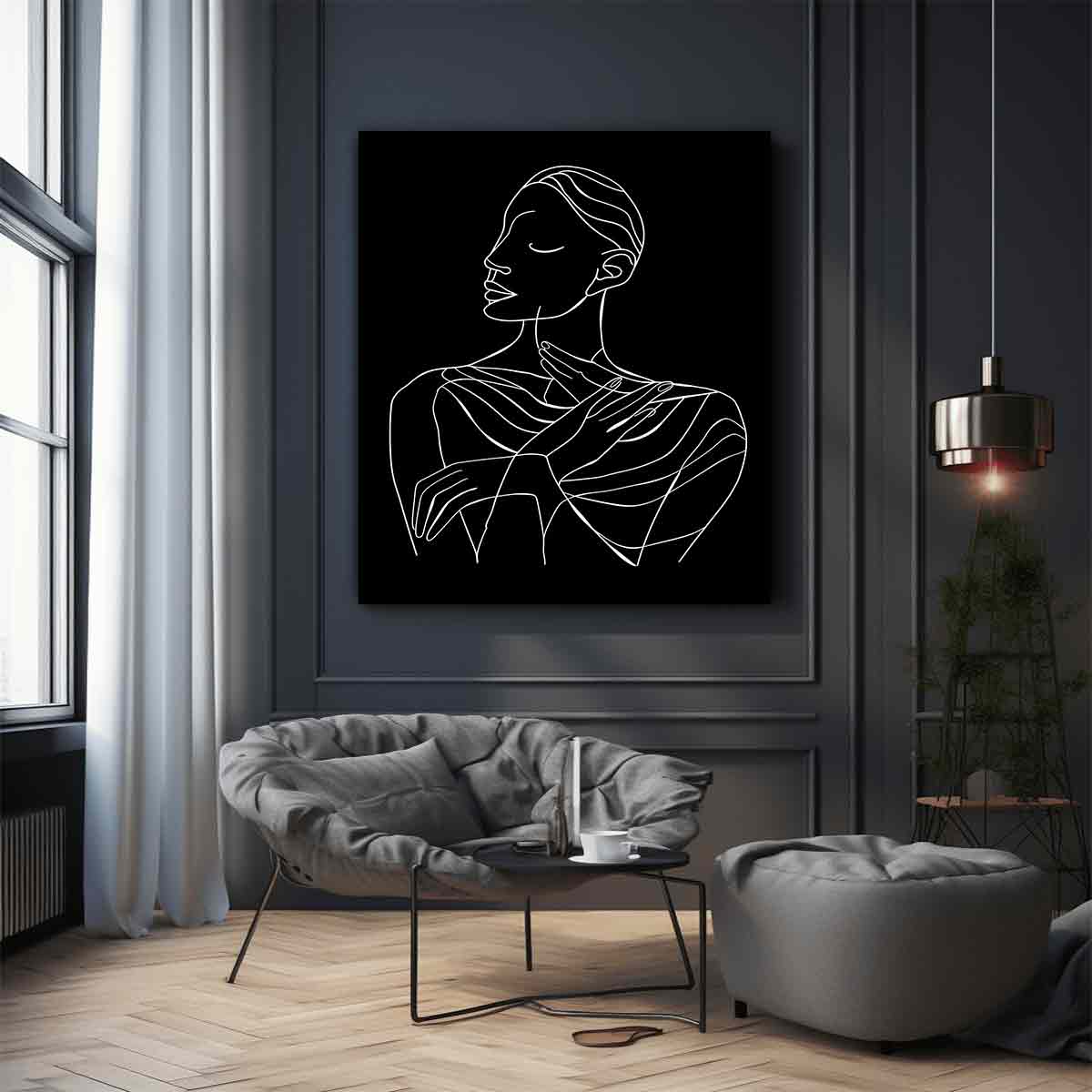 Thinking Of You Women Line art  Canvas Art Print-2