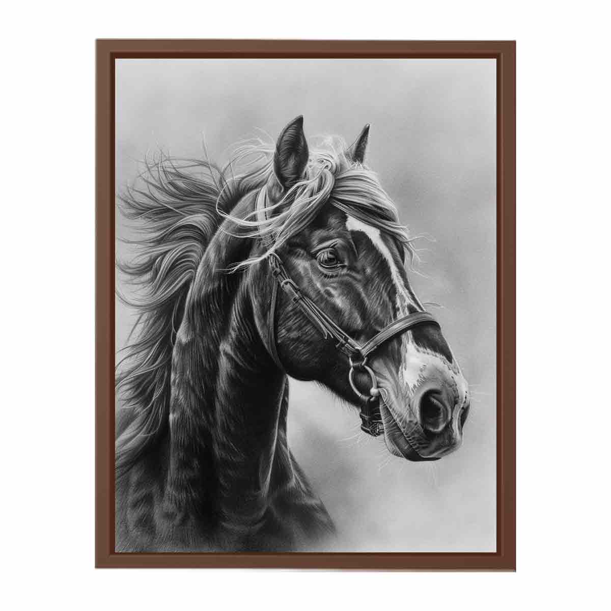 Lovely Horse  balck & white Canvas Painting-6