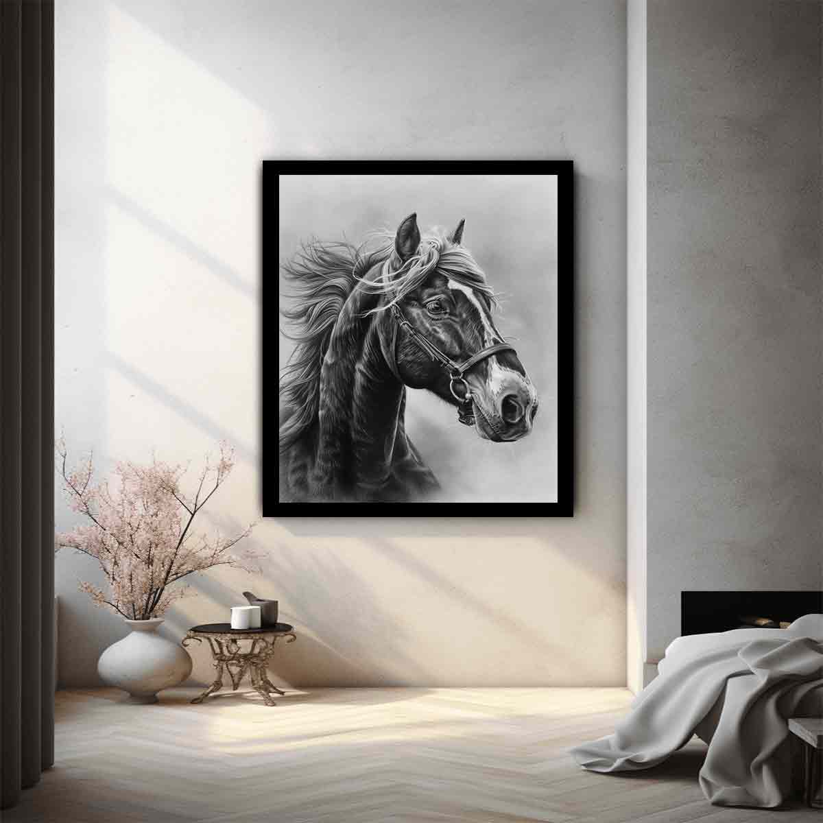 Lovely Horse  balck & white Canvas Painting-1