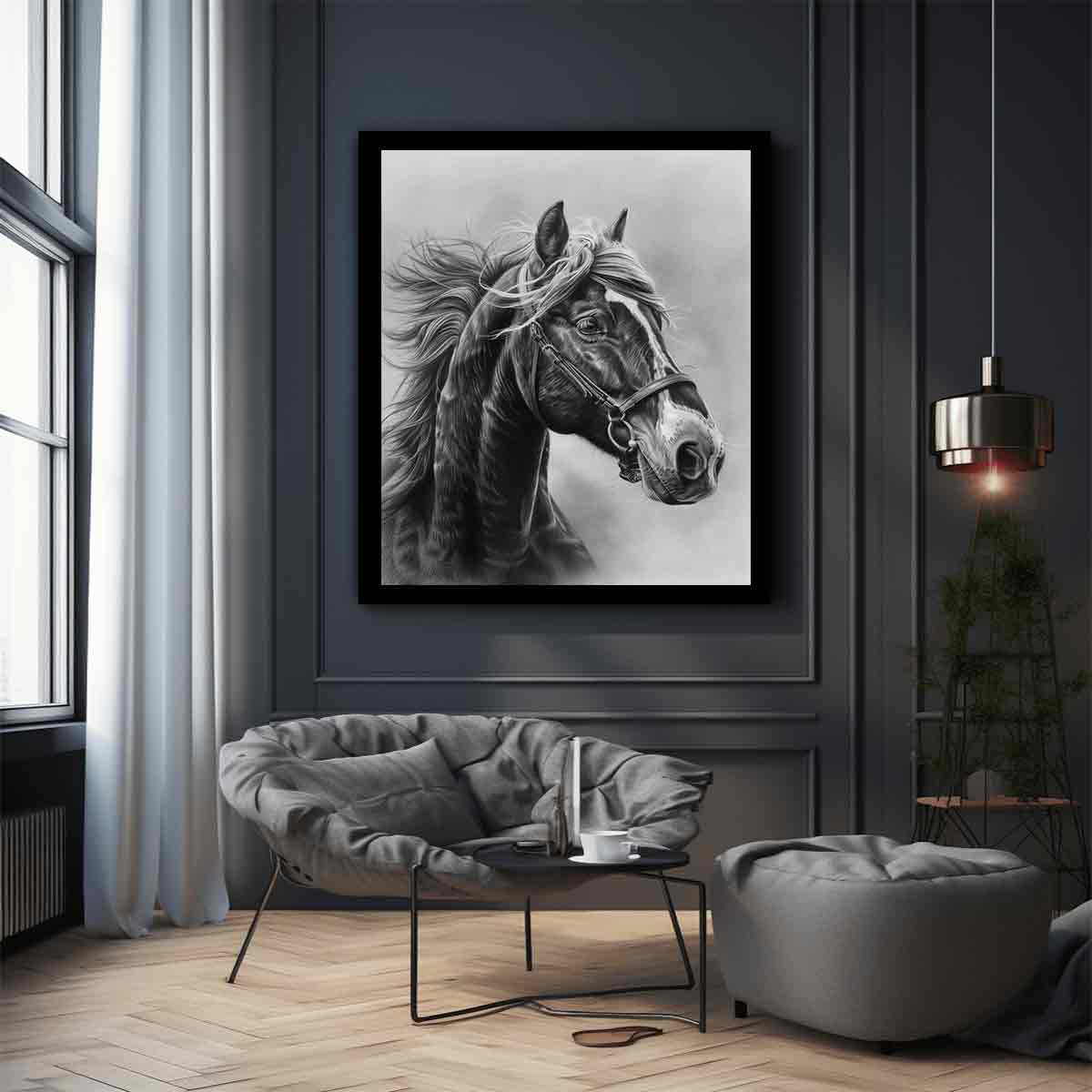 Lovely Horse  balck & white Canvas Painting-2